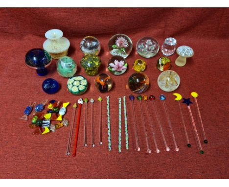 Caithness, Wedgwood, Mdina paperweights, glass sweets and glass cocktails stirrers.