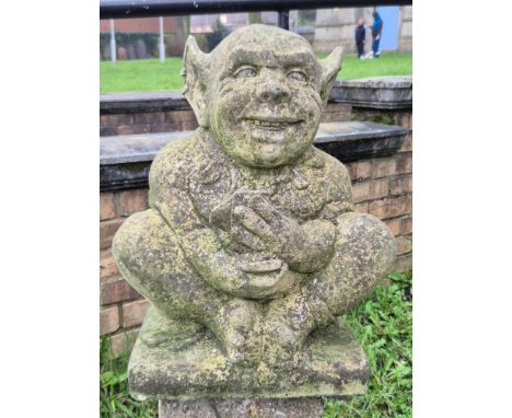 Garden statue card playing demon, 20" tall (stand not included).