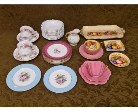 Royal Albert, Aynsley & Belleek decorative china, 4 pieces of Aynsley Orchard Gold, Royal Albert Lavender cups and saucers, 8