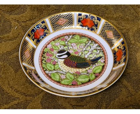 Royal Crown Derby Blue Tit tray, 1998 Year Tray Blue Tit First Edition, Imari pattern.  108mm diameter, good first quality ex