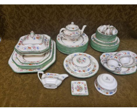Spode China Rose dinner service comprising 5 meat and vegetable dishes, lidded tureen and bowl, sauceboat, 4 egg cups, 2 x cu