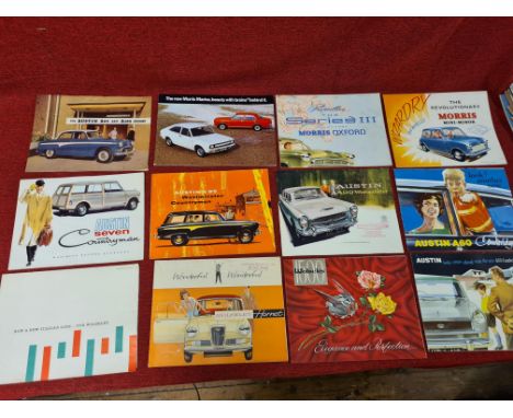 12 x 1950's and later motor car brochures, Morris, Austin, Wolsey, etc.