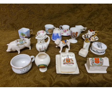 Goss and other crested wares, miniature cups and saucers, etc.
