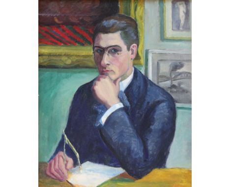 EDIT BASCH* (Budapest 1895 - Rom 1980)Mann mit ZirkelÖl/Leinwand 66 x 54,5 cmverso signiert Basch EditSCHÄTZPREIS / ESTIMATE 