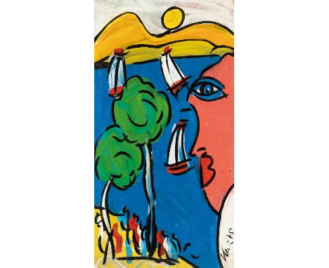 PETER ROBERT KEIL* (geboren 1942 in Züllichau)Seeblick, 1975Öl/Pressspanplatte 117 x 66 cmsigniert und datiert Keil 75SCHÄTZP