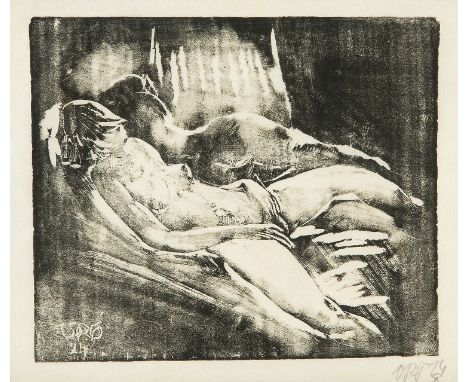 OTTO RUDOLF SCHATZ* (Wien 1900 - 1961 Wien)Liegendes Mädchen, 1924Holzschnitt/Papier 14 x 15,5 cmmonogrammiert ORS, datiert 2