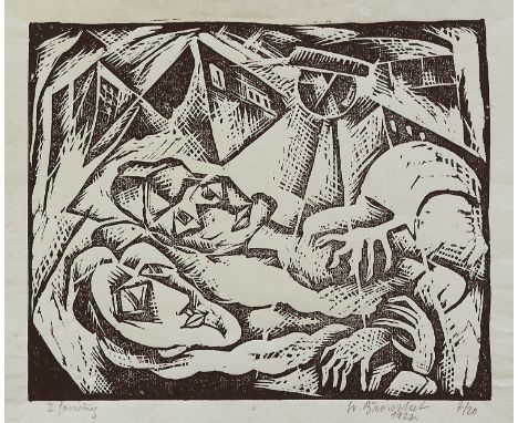 FRANZ BRONSTERT* (Dorsten 1895 - 1967 Freudenberg)Ergriffenes Paar, 1922Holzschnitt/Papier 22,5 x 27,5 cmsigniert Fr. Bronste