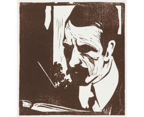LEOPOLD BLAUENSTEINER (Wien 1880 - 1947 Wien)Lesender, um 1905Holzschnitt/Papier 19,7 x 18,5 cmverso Nachlassstempel Blauenst