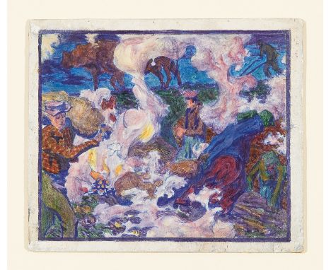 LEOPOLD BLAUENSTEINER (Wien 1880 - 1947 Wien)Brennendes Stoppelfeld, um 1905Mischtechnik/Papier/Karton  16,5 x 19,7 cmSCHÄTZP