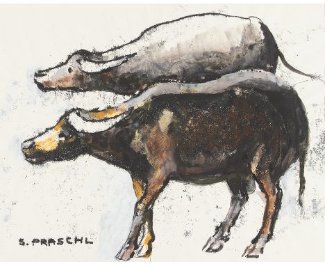 STEFAN PRASCHL* (Wien 1910 - 1994 Wien)WasserbüffelMischtechnik/Papier 34,3 x 43,1 cmsigniert S. PraschlSCHÄTZPREIS / ESTIMAT
