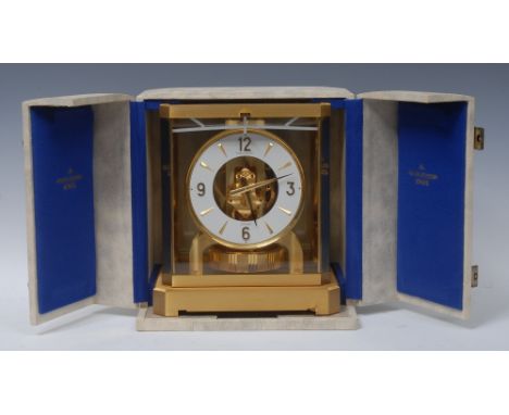 A Jaeger-Le Coultre Atmos  VIIIR mantel clock, the perpetual gilt brass movement, circular bronzed chapter ring, Arabic numer