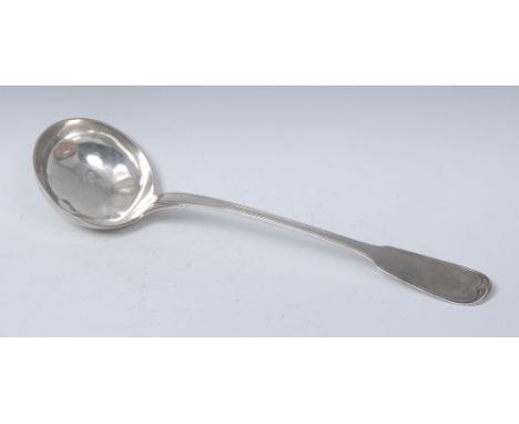 A 19th century French silver Fiddle pattern soup ladle, 36cm long, c.1860