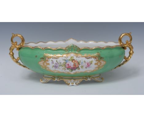 A Royal Crown Derby flower boat, painted by William Mosley, signed, with bouquet of colourful summer flowers, within a beaded