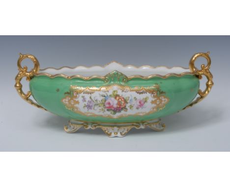 A Royal Crown Derby flower boat, painted by William Mosley, signed, with bouquet of colourful summer flowers, within a beaded