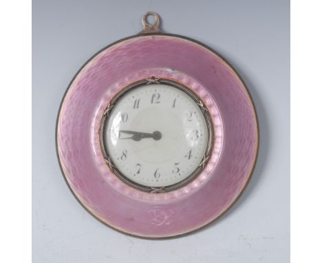 An early 20th century silver and rose enamel sedan type timepiece, 4.5cm dial inscribed with Arabic numerals, key wound movem