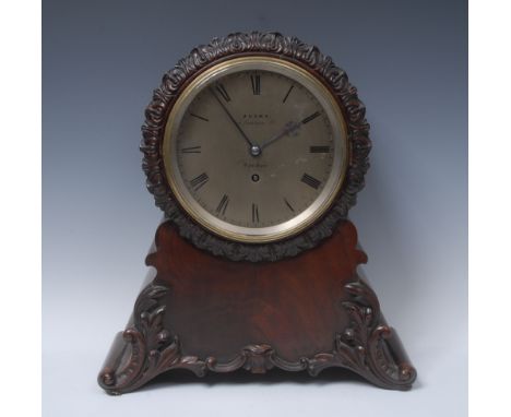 A William IV mahogany drum shaped bracket clock, 16cm circular silvered dial inscribed Adams, 84 Cannon St, London, Roman num