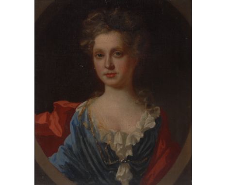 In The Manner of Godfrey Kneller (18th century)Portrait of a Lady of Title, wearing a blue dress with white collaroil on canv