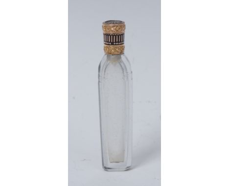 A 19th century gold coloured and gilt metal and enamel scent bottle, of slender proportions, screw-fitting cover, 7.5cm long,