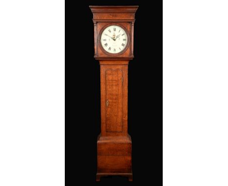 A George III oak longcase clock, 31cm circular enamel dial inscribed Rea, Walton, Roman and subsidiary Arabic numerals, paint