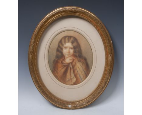 A**Delafontaine (19th century)Portrait of a Young Girl, wearing blanketsigned,  dated 1871, watercolour, 25cm x 20cm