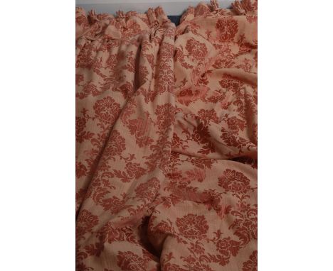 Textiles -  a pair of Sanderson type curtains, in the crewel work manner, with lilies and fruiting vine in autumnal shades, 2
