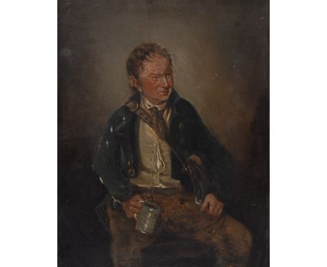 English School (early 19th century)Portrait of Ridderford, Postman of Uley, Gloucestershireoil on panel, 25cm x 19.5cm   Cond