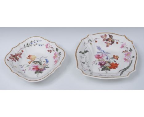 A  H & R Daniel shaped oval dish, painted by Pollard, with colourful floral spray and foliate samples, gilt line rim, 27cm wi