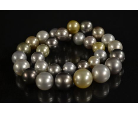 A fine quality single stand cultured pearl necklace, composed of thirty four graduated multicoloured pearls including grey, c