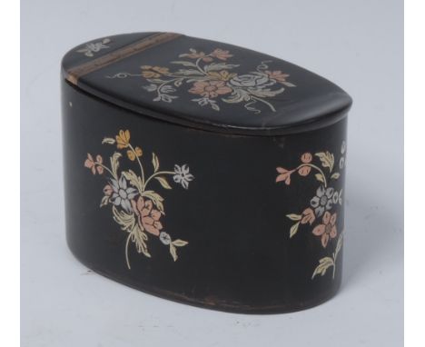 A late 18th/early 19th century tortoiseshell and pique oval snuff box, flush-hinged cover, inlaid in silver and gold coloured