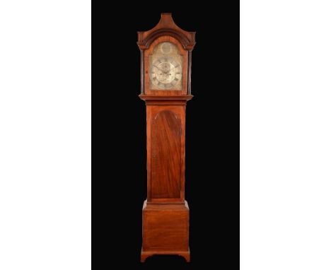 A George III mahogany longcase clock, 30cm arched brass dial inscribed Robert Trattle, Newport, Isle of Wight, Roman and Arab