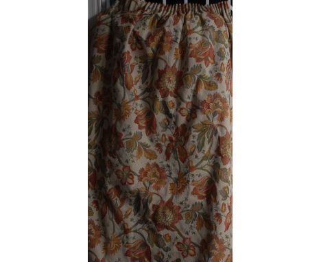 Textiles - two pairs of coral damask curtains, lined, approx 220cm drop, 220cm wide