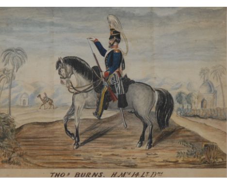 English School (early 19th century)Thomas Burns, His Majesty's 14th Light Dragoonswatercolour, 12.5cm x 17cm