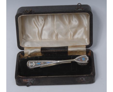 A pair of late 19th/early 20th century Russian silver and cloisonne enamel sugar bows, brightly decorated in polychrome with 