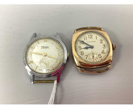 Waltham; A Vintage Gold Plated Gent's Wristwatch Head, the signed dial with Arabic numerals and seconds subsidiary dial, with