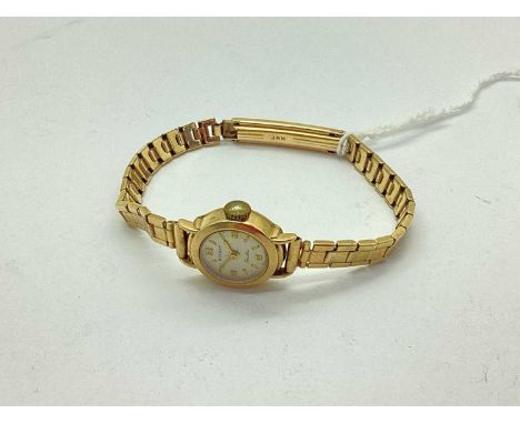 Rotary; A 9ct Gold Cased Ladies Wristwatch, to brick link style bracelet with 9ct gold clasp.