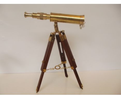 Brass telescope on tripod stand, height 45cm