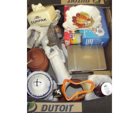 Various items to include a butter dish and engine turn cigarette box