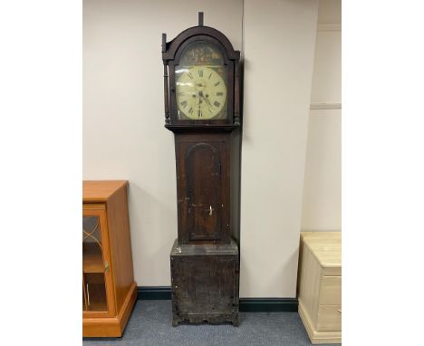 A Victorian oak longcase clock with painted dial (a/f) with pendulum 