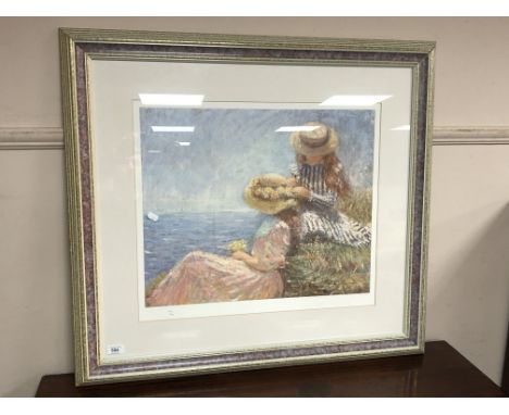 After Legrand : Two figures by the coast, reproduction in colours, signed in pencil, 840/950, Chelsea Green gallery label sta