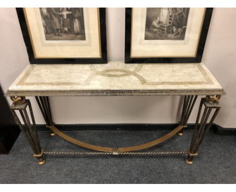 A contemporary marble topped metal based console table, width 130 cm.