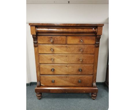 A Victorian mahogany seven drawer Scotch chest, width 124 cm