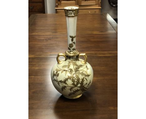 A Royal Worcester twin handled vase, height 41 cm, (a/f). CONDITION REPORT: Restored.