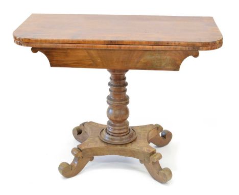 George III Mahogany Fold Over Card Table George III mahogany fold over card table, 'D' shaped cross-banded top over a shaped 