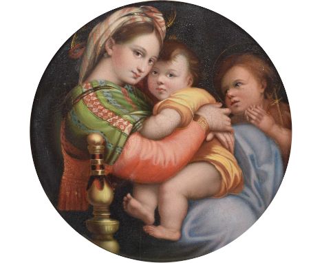 After Raphael (Italian 1483-1520) "Madonna della Sedia" Unsigned, tondo, oil on panel.diameter 31.5cm (12.5in)This compositio