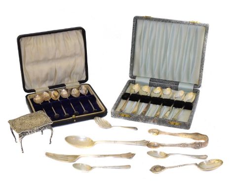 A selection of silver, A selection of silver, to include teaspoons, cased coffee spoons and a miniature table model, gross we