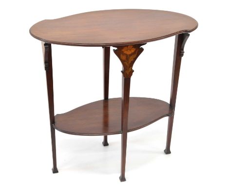 Art Nouveau Occasional Table Edwardian mahogany art nouveau occasional table, whiplash shaped top standing on four tapering s