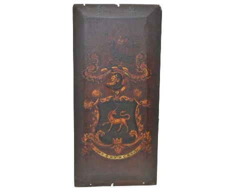 Edesbury Armorial Panel Edesbury or Eddisbury armorial coat of arms, polychrome on a wooden panel. Arms depict a crow or rave