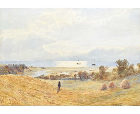 Herbert Moxon Cook (British 1844-1928) Coastal view with figure and boats Signed and dated 1886, watercolour.38cm x 54.5cm (1