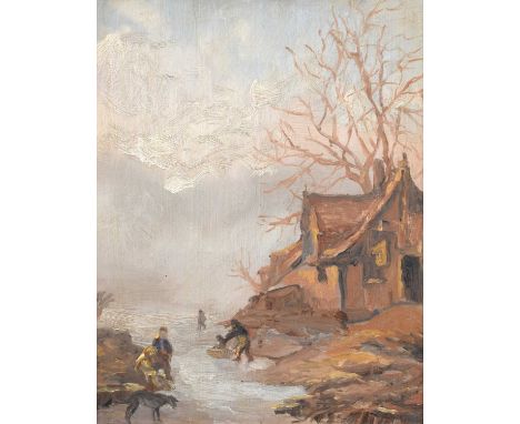 Dutch School (19th/20th century) Scene with figures skating Unsigned, oil on panel.24.5cm x 19cm (9.5in x 7.5in)The painting 