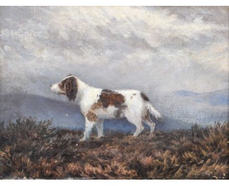 English School (19th/20th century) Portrait of a dog in a moorland landscape Unsigned, oil on canvas.22cm x 29cm (8.75in x 11